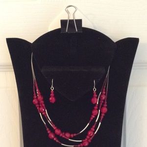Ruby and Silver Earrings Set